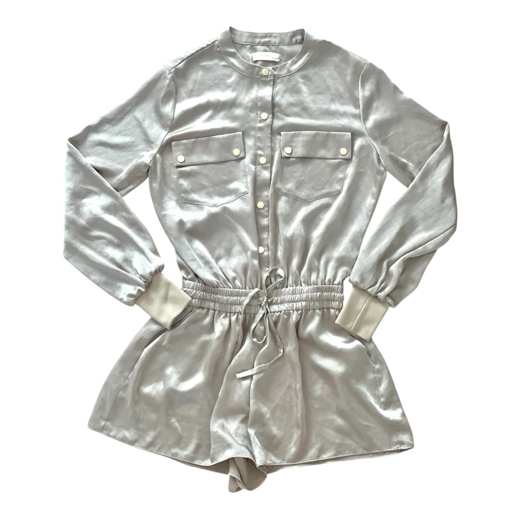 Ramy Brook Light Gold Satin Dale Long Sleeves Satin Romper Size Xs - S